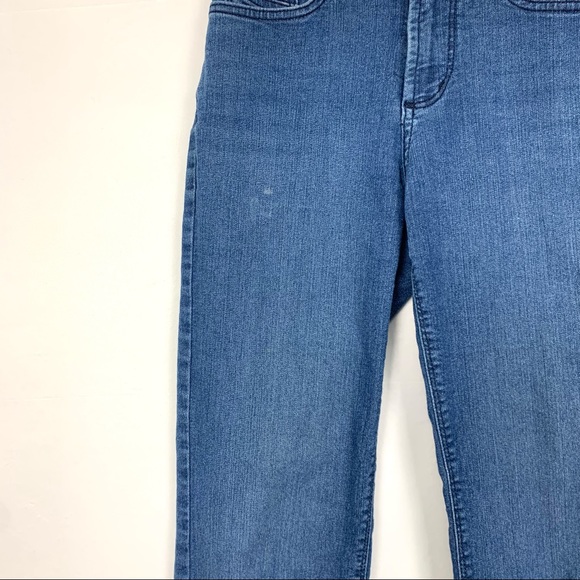NYDJ Marilyn Straight Frayed Raw Hem Ankle Crop Lift Tuck Blue Jeans 0 - Picture 9 of 11